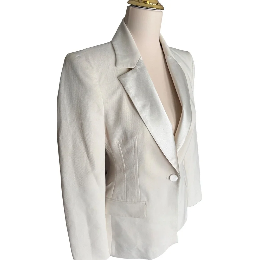 Zara Womens Cream White‎ Satin Lapel Tailored Single Button Blazer XS